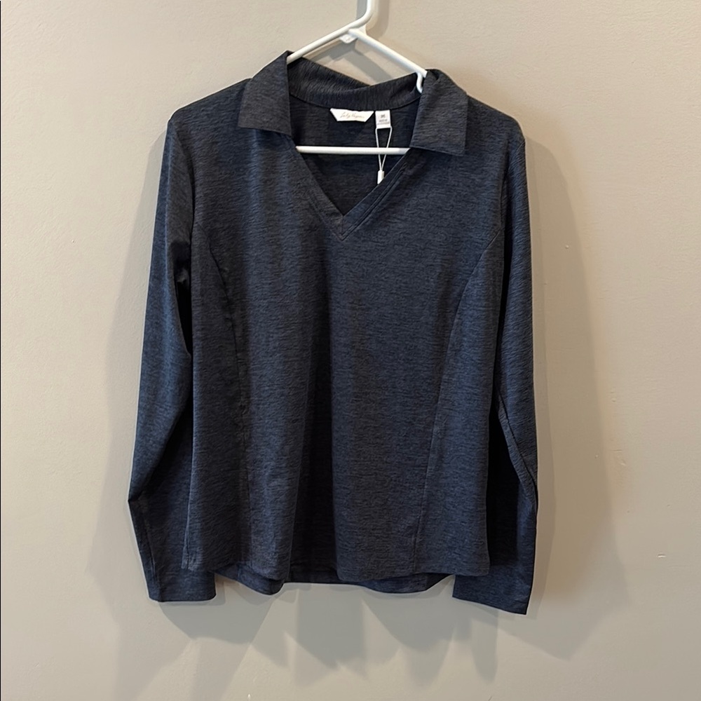 Lady Hagen Charcoal V-Neck Top